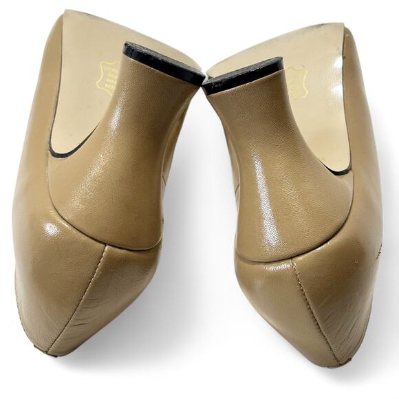 Ann Kristal Leather Pumps 5.5M Camel Tan Bow Square Toe Block Heel Y2K Eulalia - Picture 8 of 11